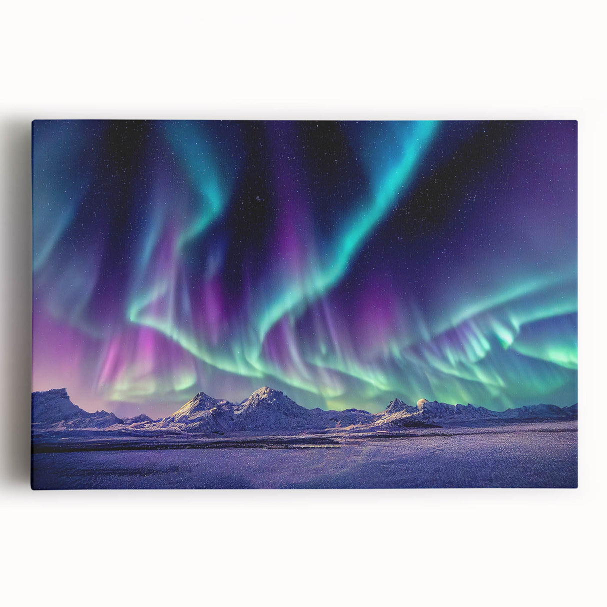 Black and white photograph of a serene Icelandic landscape on stretched canvas, ideal for kitchen wall art.