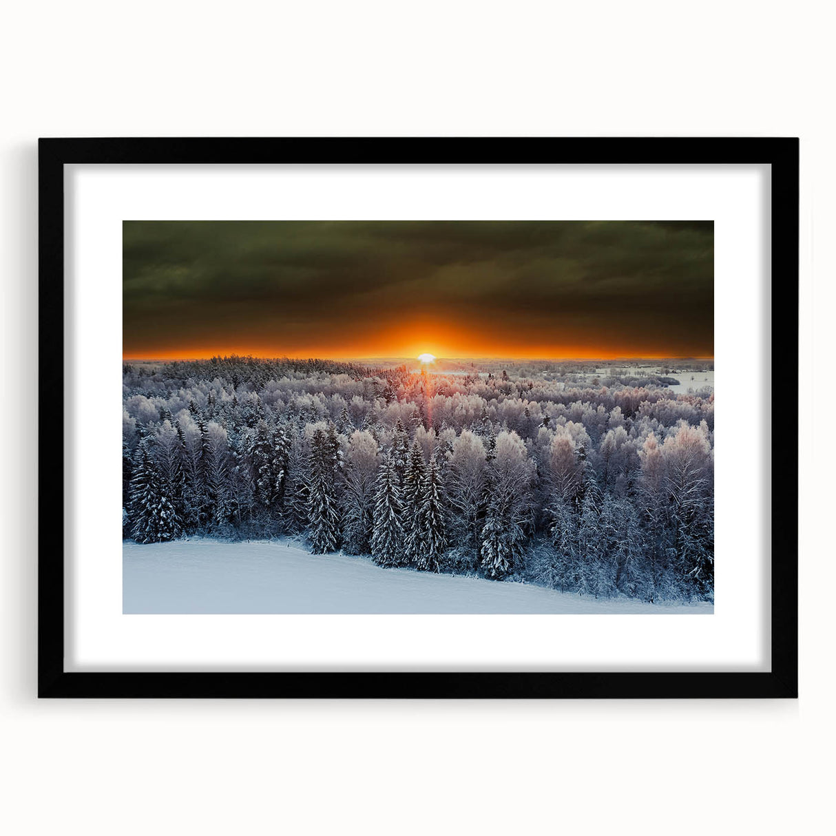 Extra large abstract art print featuring colorful, textured scenery of Europe, in a black frame with mat.