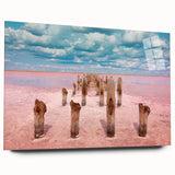 Large abstract wall art depicting a Yucatan scenery in muted earth tones on acrylic glass.