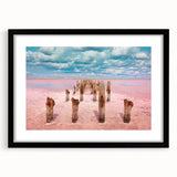 Extra large framed abstract art print depicting vibrant, colorful Yucatan scenery on textured canvas.