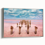 Framed canvas landscape art painting featuring a vintage-style Yucatan scenery in muted earth tones.