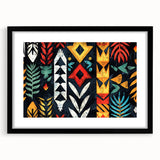 Colorful abstract art print of Oceania Fiji scenery in black frame, ideal for large living room wall.