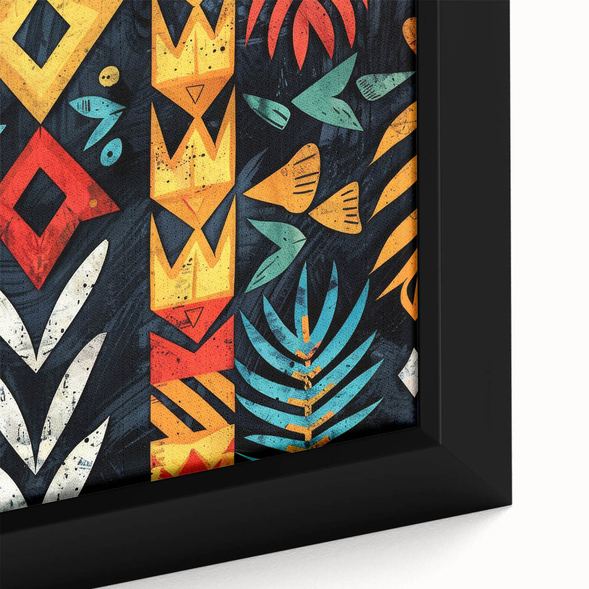 Extra large framed canvas featuring a textured, colorful depiction of Oceania's Fiji scenery, ideal for living room decor.