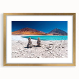 Extra large abstract art print of a Bolivian landscape, featuring textured earth tones, framed in gold.