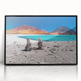 Large abstract wall art depicting a Bolivian landscape in muted earth tones on a framed acrylic.