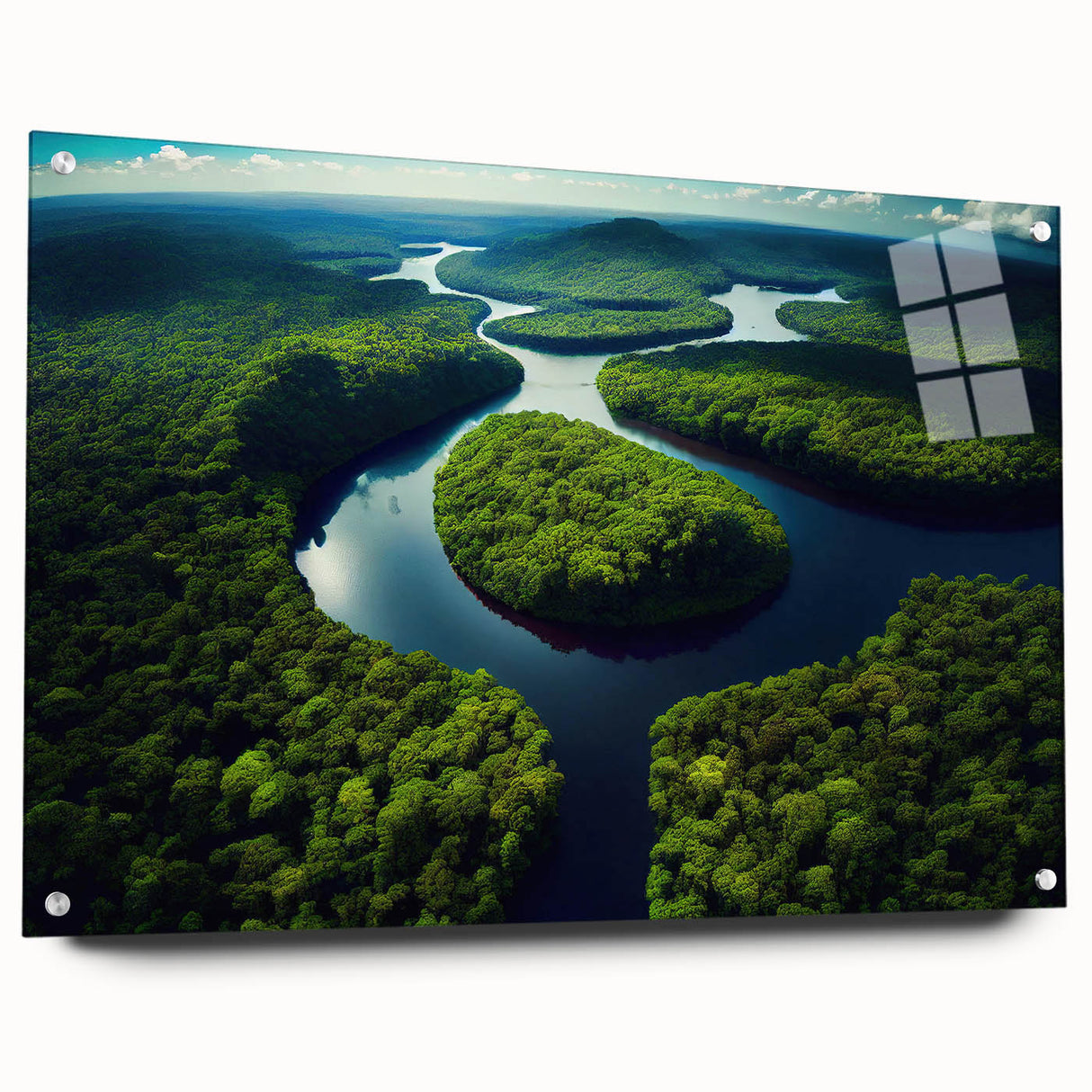 Acrylic print of a large abstract depiction of a South American scenery in earth tones, ideal for dining room decor.