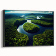 Black and white framed canvas featuring a vintage-style landscape painting of a Brazilian scene, ideal for bedroom decor.