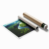 Extra large rolled print of a floral scene in vibrant greens and pinks, suitable as classy bathroom wall art.