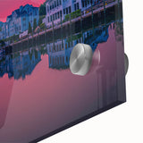 Large abstract wall art featuring vibrant hues and mid-century modernist design on acrylic glass.