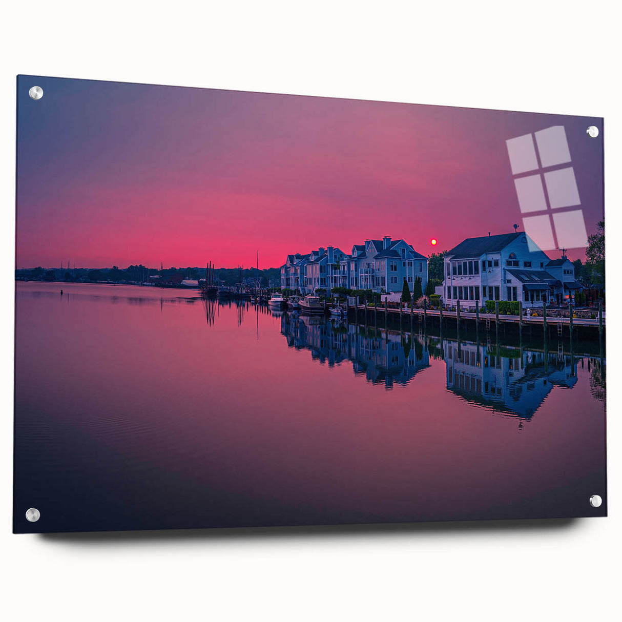 Acrylic glass print of a Connecticut landscape in muted earth tones, suitable for dining room decor.