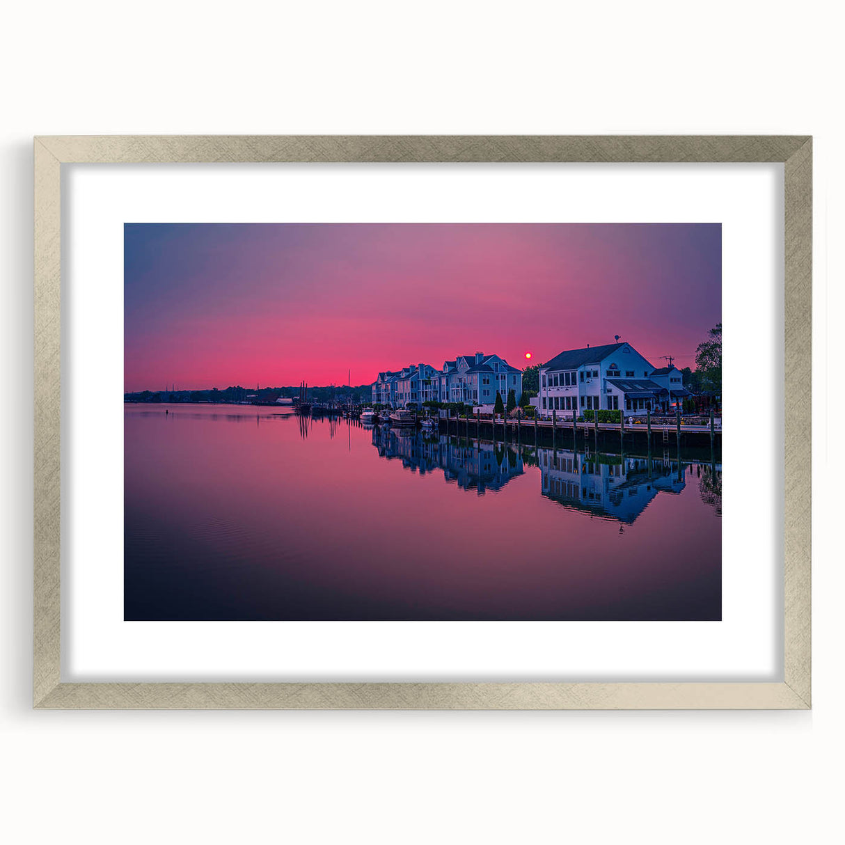 Textured abstract art print depicting a serene Connecticut landscape in muted earth tones, framed in silver.