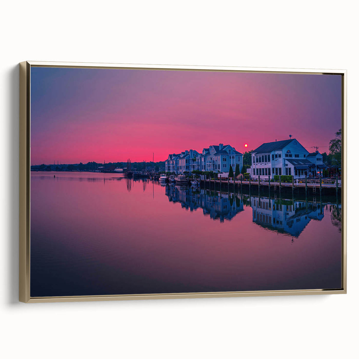 Framed canvas depicting a vintage-style Connecticut landscape in muted gold and black tones, ideal for bedroom decor.
