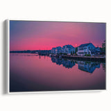 Vintage poster art of a Connecticut landscape in colorful hues on a large framed canvas, ideal for living room decor.