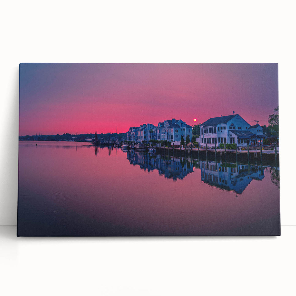 Black and white stretched canvas featuring a serene Connecticut landscape, ideal for kitchen wall art or bedroom ambiance.