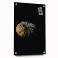 Large abstract wall art depicting autumnal trees in orange and red hues on acrylic glass.
