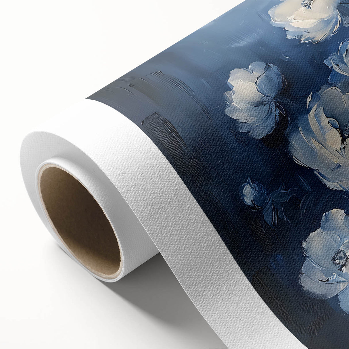 Elegant Navy & White Floral Wall Art - Modern Canvas for Living Room