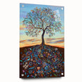 Abstract floral design on acrylic glass side view, showcasing vibrant colors and elegant shapes, elegantly displayed with pins for modern decor. Ideal for enhancing contemporary interiors.