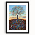 Abstract floral frame art with a black mat, showcasing vibrant colors and intricate details, perfect for modern home decor or gallery display.