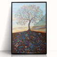 Framed acrylic artwork showcasing a vibrant abstract floral design in bold colors, presented in a sleek black frame, ideal for modern home decor.