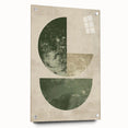 Abstract minimalist wall art design displayed in a sleek acrylic frame, showcasing soft pastel colors and geometric shapes, ideal for modern home decor.