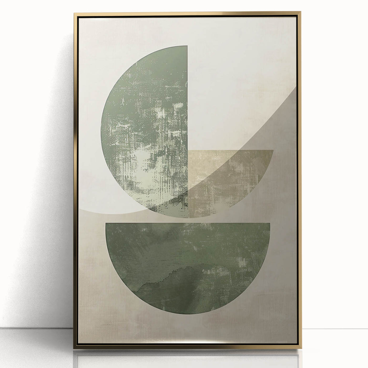 Framed minimalist wall art design featuring an abstract pattern in gold and white, showcased against an elegant backdrop for modern decor enhancement.