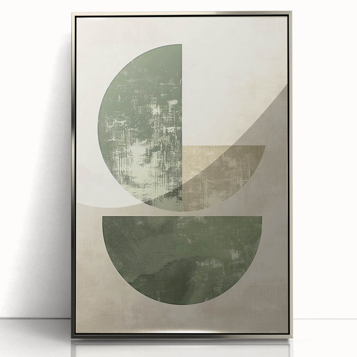 Framed abstract minimalist wall art featuring a silver acrylic finish, showcasing geometric shapes and a modern design, perfect for contemporary decor.