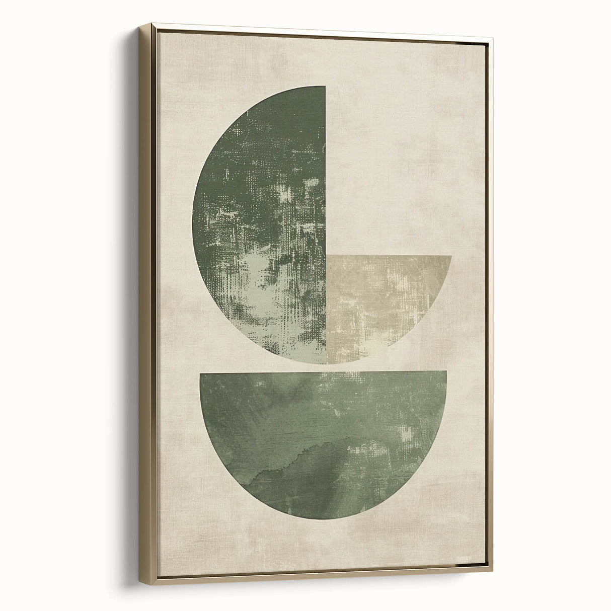 Framed abstract minimalist wall art featuring a gold design, showcased from a side view. The artwork adds a touch of elegance to modern interiors, perfect for stylish home decor.
