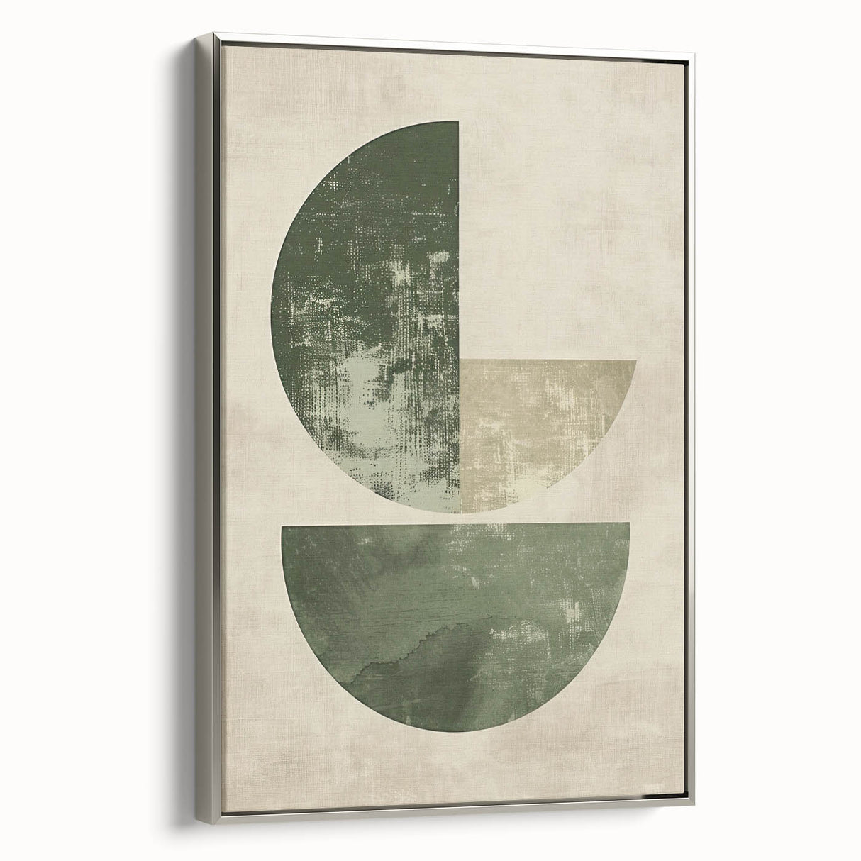 Framed minimalist abstract wall art featuring a sleek silver border, showcasing geometric patterns on canvas, ideal for modern home decor.