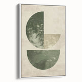 Abstract minimalist wall art print featuring a white frame, showcasing soft, muted colors and geometric shapes, ideal for modern decor. Perfect for adding elegance to any room.