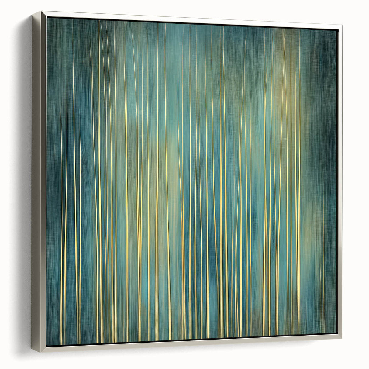 Framed canvas art showcasing an abstract floral design with silver accents, viewed from the side, perfect for adding elegance to modern home decor. This artwork combines vibrant colors and contemporary style, ideal for living rooms or offices.