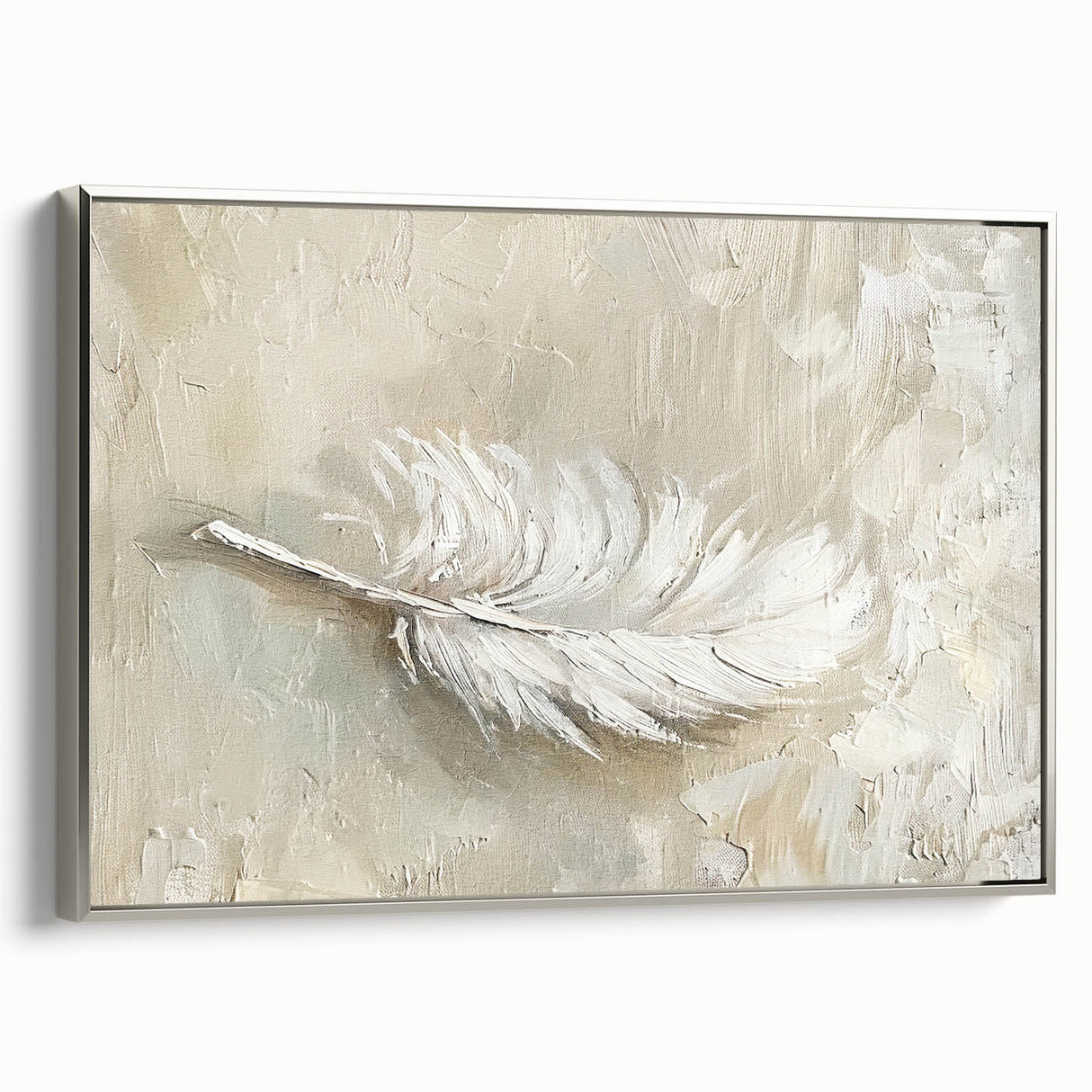 Framed minimalist abstract wall art featuring silver tones, elegantly displayed from the side, perfect for modern home decor and interior design.