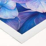 Abstract floral design rolled canvas artwork showcasing vibrant hues of blue, pink, and yellow, ideal for modern home decor. Packaged securely in a sturdy tube for safe delivery.