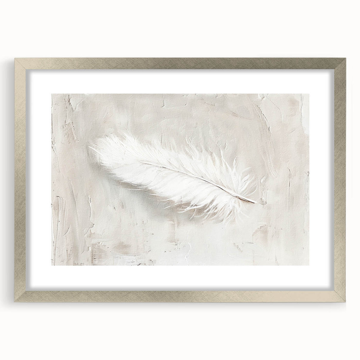Abstract minimalist wall art framed with a silver mat, showcasing soft geometric shapes in muted tones, perfect for modern home decor.
