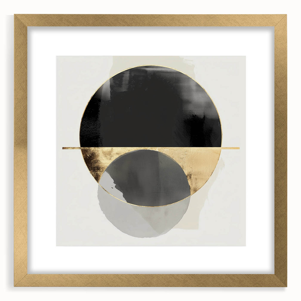 Large Abstract Wall Art – Bold Black & Gold Geometric Circles