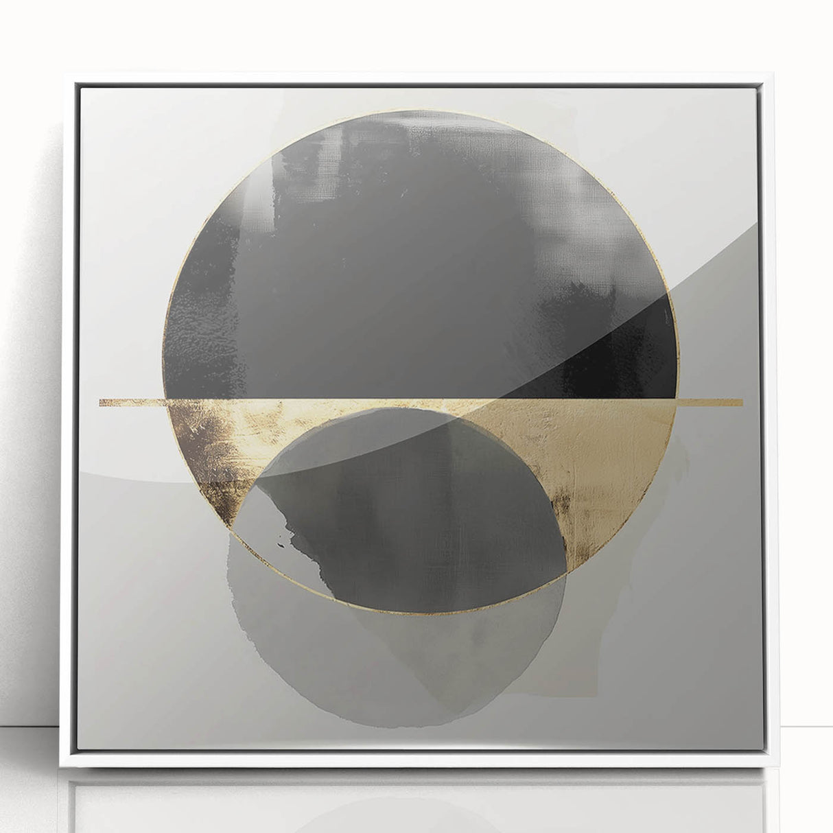 Large Abstract Wall Art – Bold Black & Gold Geometric Circles