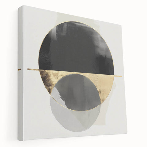 Large Abstract Wall Art – Bold Black & Gold Geometric Circles
