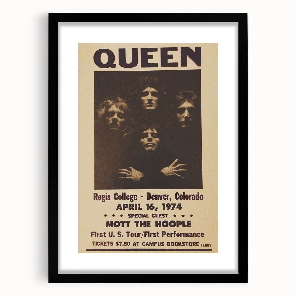 Queen First U.S. Tour 1974 Vintage Poster