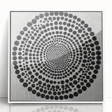 Abstract Art Prints – Hypnotic Black Dot Spiral on Textured Gray