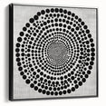 Abstract Art Prints – Hypnotic Black Dot Spiral on Textured Gray