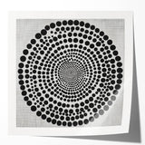 Abstract Art Prints – Hypnotic Black Dot Spiral on Textured Gray