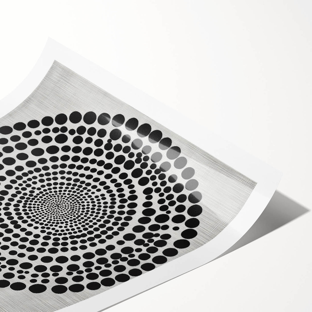 Abstract Art Prints – Hypnotic Black Dot Spiral on Textured Gray