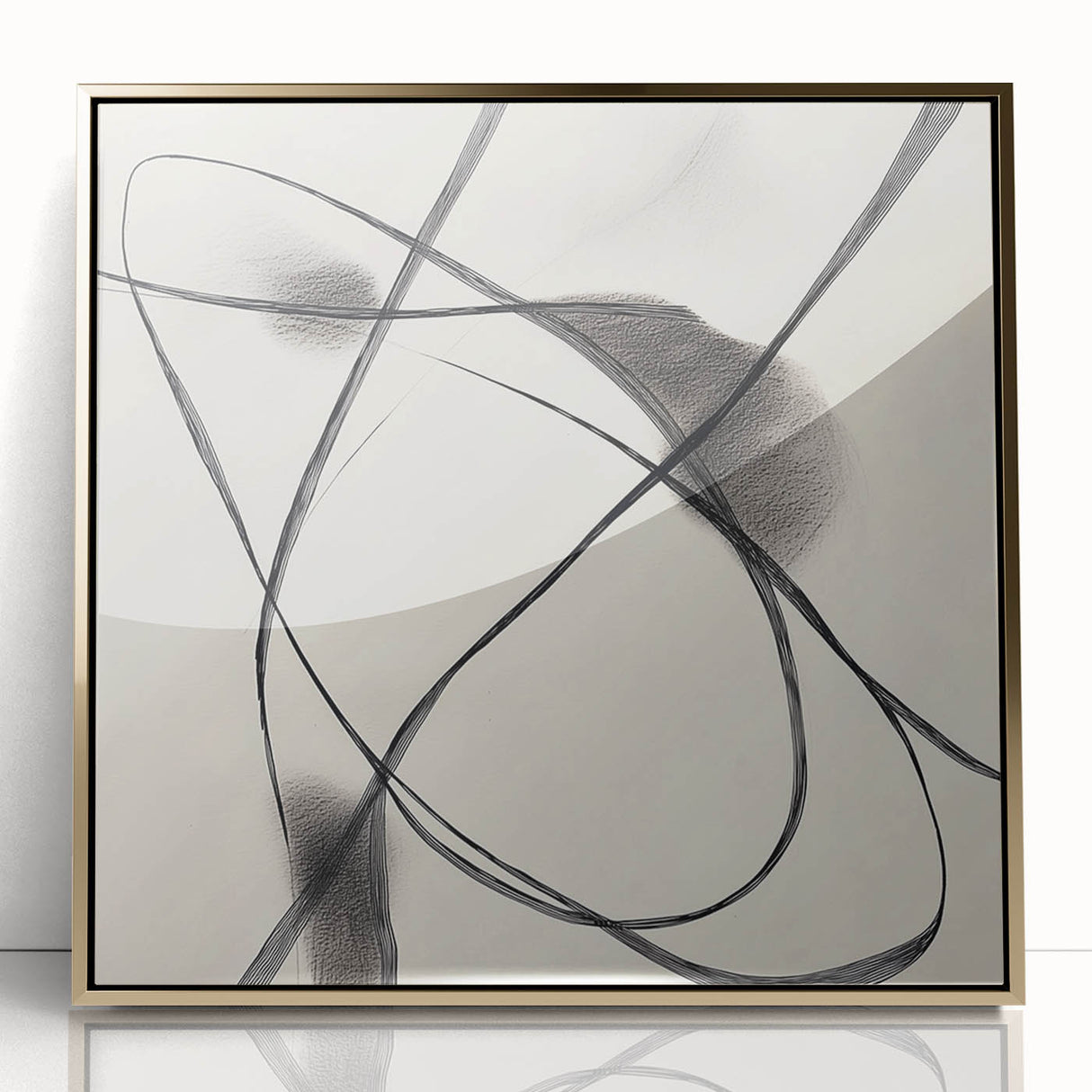 Modern Abstract Wall Art – Dynamic Charcoal Linework on Beige