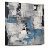 Contemporary Abstract Canvas – Blue, Gray & Textured Collage Art