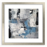 Contemporary Abstract Canvas – Blue, Gray & Textured Collage Art