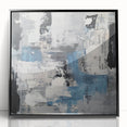 Contemporary Abstract Canvas – Blue, Gray & Textured Collage Art