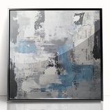 Contemporary Abstract Canvas – Blue, Gray & Textured Collage Art