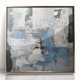 Contemporary Abstract Canvas – Blue, Gray & Textured Collage Art