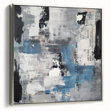 Contemporary Abstract Canvas – Blue, Gray & Textured Collage Art