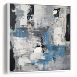 Contemporary Abstract Canvas – Blue, Gray & Textured Collage Art