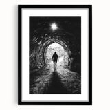 Framed black landscape artwork depicting intricate cave designs, showcasing stunning textures and details, ideal for modern home decor or art collections.
